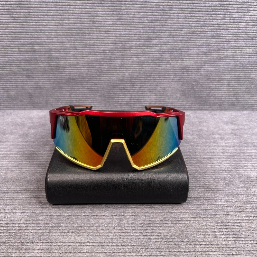X-Loop 8X3653 Red Gold Shield Wrap Y2k Sunglasses Iridescent Lens Sport Cycling